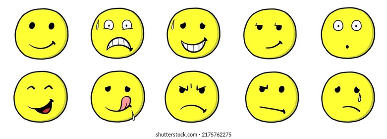 Many Different Yellow Emoticons And Emojis As A Clipart Set Collection