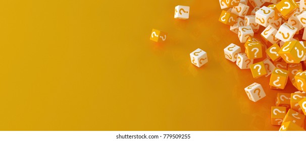 Many falling blocks with question marks. 3d illustration