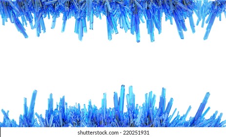 many fine blue crystals forming an abstract frame isolated on white