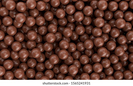 Many Flavour Sweet Delicious Chocolate Milk Sphere Ball Smooth Realistic Background Wallpaper, 3D Illustration. Render