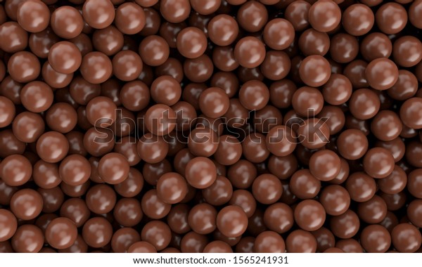 Many Flavour sweet delicious Chocolate milk sphere ball smooth realistic Background wallpaper, 3D illustration. render