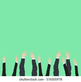 Many hands up victory and success gestures of different business man  woman  isolated. - Shutterstock ID 576505978