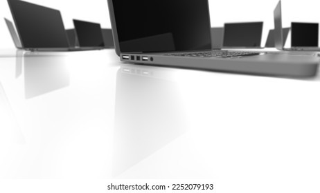 Many notebooks oriented in various directions on white board under white lighting background.
Concept 3D CG of project role assignment, diversity of attendance patterns and multitasking method.