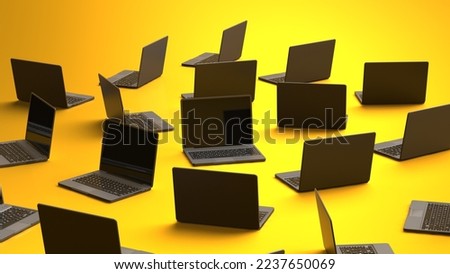 Many notebooks oriented in various directions on orange board under orange lighting background.
Concept 3D CG of project role assignment, diversity of attendance patterns and multitasking method.