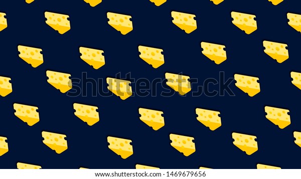 Many pieces of cheese moving on blue background,\
seamless loop. Animation. Yellow cartoon slices of cheese in\
horizontal rows, food\
concept.