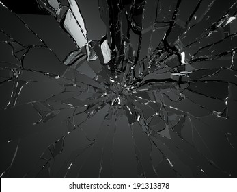 Many Pieces Of Shattered Glass On Black Background