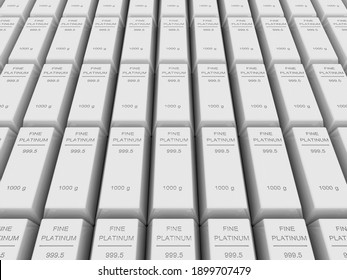 Many Platinum Bar Or Ingots ,3d Rendering