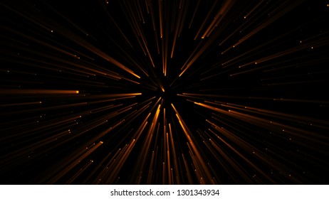 Many ray particles are in dark space, glowing effect, 3d rendering computer generated futuristic background