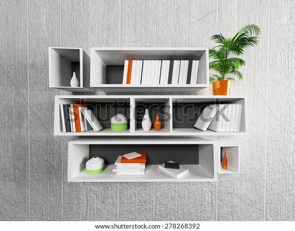 Many Shelves On Wall 3d Rendering Stock Illustration 278268392