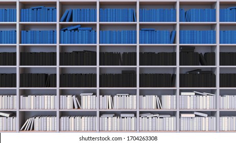 Many Spines Of The Books Form The Estonian Flag. Literature, Culture Or Science In Estonia. 3D Rendering