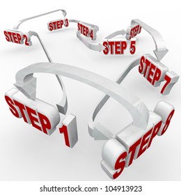 Many Steps, Numbered 1 Through 8, Connected In A Flowchart Diagram To Give You Instructions On Completing A Complex Project Or Performing A Complicated Task