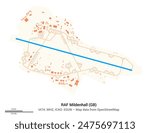 Map of airport RAF Mildenhall in Mildenhall (GB). IATA-code: MHZ. Airport diagram with runways, taxiways, apron, parking areas and buildings. Map data from OpenStreetMap.