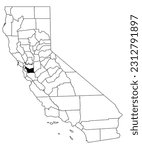 Map of Alameda County in California state on white background. single County map highlighted by black colour on California map. UNITED STATES, US