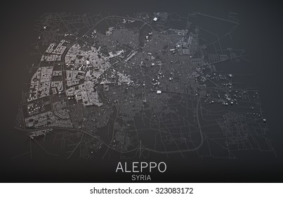 Map Of Aleppo, Syria, Satellite View, Map In 3d