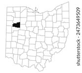 Map of Allen County in Ohio state on white background. single County map highlighted by black colour on Ohio map. UNITED STATES, US