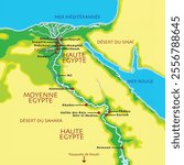 Map of ancient Egypt in 4th dynasty in color illustration