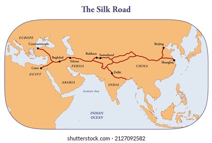 Map Of The Ancient Silk Road Between China And Europe
