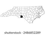 Map of Anson County in North Carolina state on white background. single County map highlighted by black color on North Carolina map. UNITED STATES, US