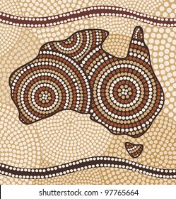 Map Of Australia Drawn In The Abstract Aboriginal Style