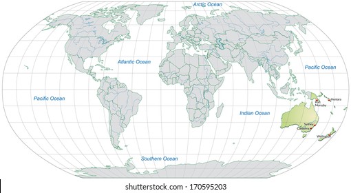 Map Australia Main Cities Pastel Green Stock Illustration 170595203 ...