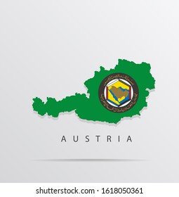 Map Of Austria Combined With Cooperation Council For The Arab States Of The Gulf (GCC) Flag.