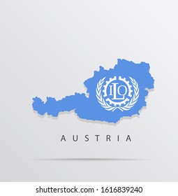 Map Of Austria Combined With International Labour Organization (ILO) Flag.