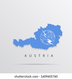 Map Of Austria Combined With International Telecommunication Union (ITU) Flag.