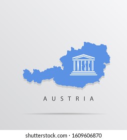 Map Of Austria Combined With United Nations Educational, Scientific And Cultural Organization (UNESCO) Flag.