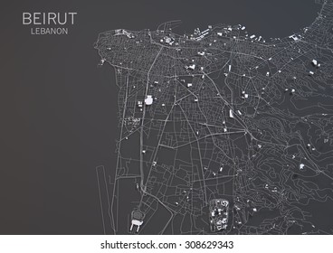 Map Of Beirut, Lebanon, Satellite View, Map In 3d