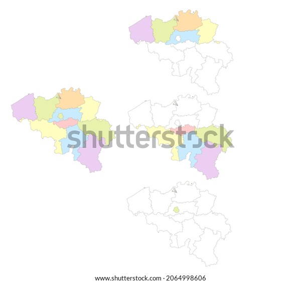 Map of Belgium\
divided to administrative divisions, Flanders Wallonia and\
Brussels, blank template\
raster