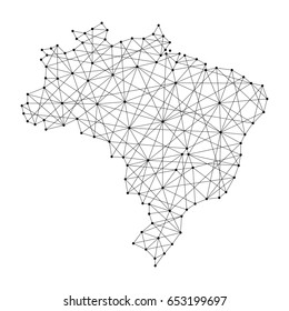 Map Of Brazil From Polygonal Black Lines And Dots Of Illustration. Raster Copy.