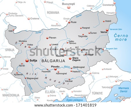 Map of Bulgaria as an overview map in gray