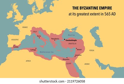 Map Of The Byzantine Empire At Its Greatest Extent In 565 AD