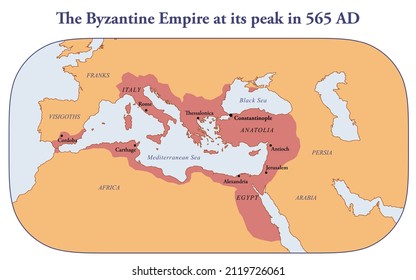 Map Of The Byzantine Empire At Its Greatest Extent In 565 AD