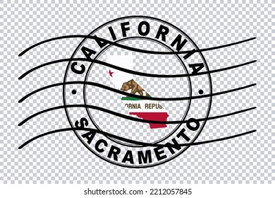 Map Of California, Postal Passport Stamp, Travel Stamp, Clipping Path