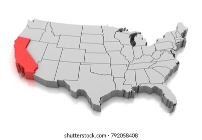 Map Of California State Isolated On White.