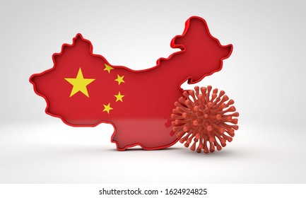 Map of China with deadly corona virus. 3D Rendering
