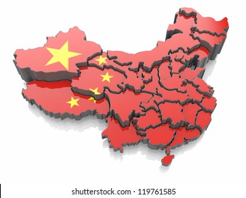 Map Of China In National Flag Colors. 3d