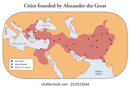 Map of cities founded by Alexander the Great