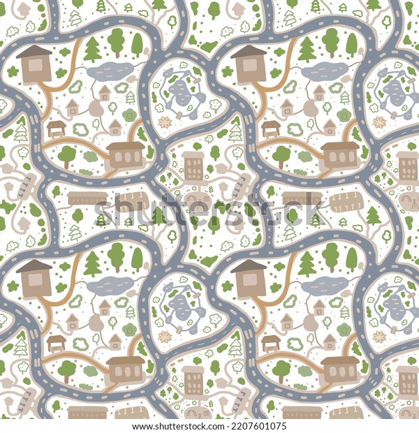 Map City Terrain Plan Kids Play Stock Illustration 2207601075 