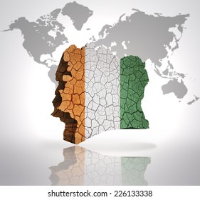 Map of Cote D'Ivoire  with Cote D'Ivoire  Flag on a world map background