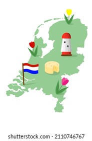 Map of country land Netherland Holland. Hand drawn icon illustration. 
