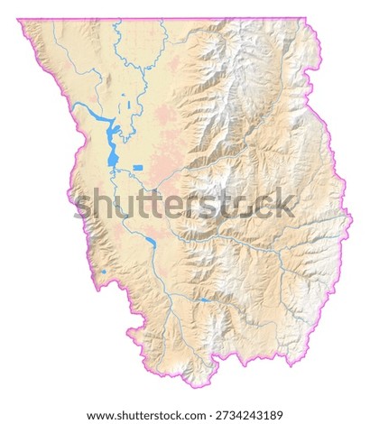Map of the County Cache (Utah, US) showing the isolated County with relief representation. No Lables.