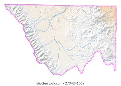 Map of the County Custer (Colorado, US) showing the isolated County with relief representation. No Lables.