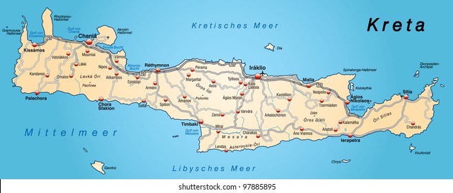 Map Of Crete Showing Airports Map Crete Highways Orange Stock Illustration 97885895 | Shutterstock