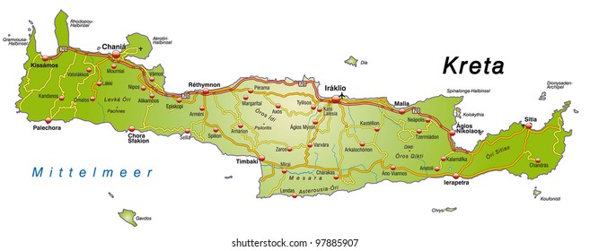 Map Crete Highways Pastel Green Stock Illustration 172180103 | Shutterstock