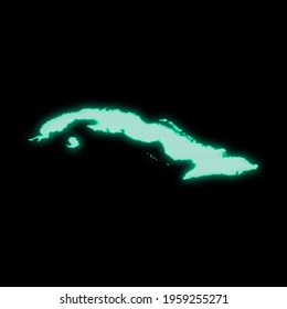 Map Of Cuba, Old Green Computer Terminal Screen, On Dark Background