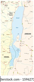 Map Of The Dead Sea, Lying Between Israel, West Bank And Jordan