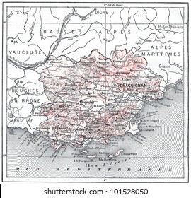 Map Of Department Of The Var, Vintage Engraved Illustration. Dictionary Of Words And Things - Larive And Fleury - 1895.