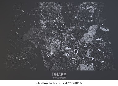 Map Of Dhaka, Satellite View, City, Bangladesh. 3d Rendering